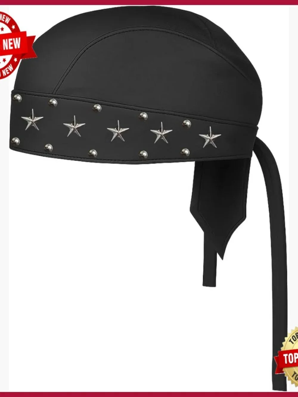 Genuine Sheep Leather Skull Cap Studded Biker Do Rag Adjustable
